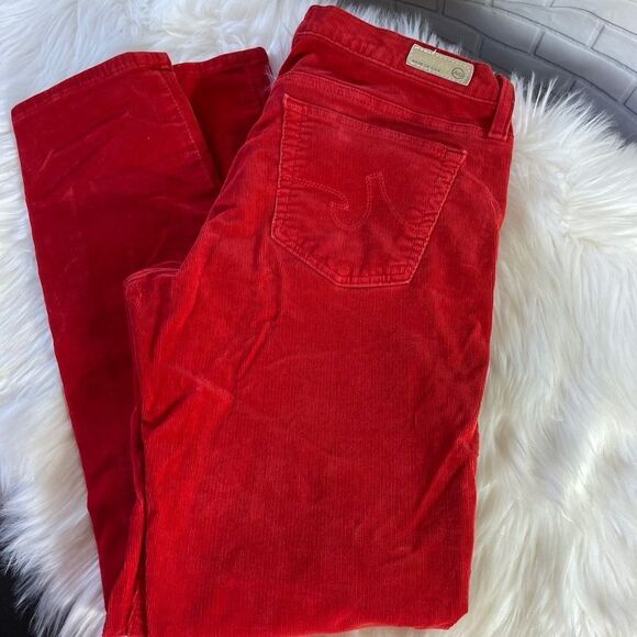 AG The Stevie Ankle Red Corduroy Cropped Jeans - Picture 3 of 12